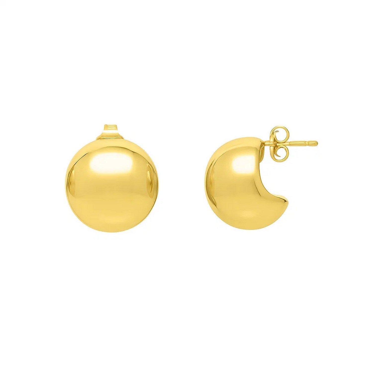 Puffed Up Button Stud Earrings in 14K Yellow Gold in a sleek high-contrast midnight luxury editorial style