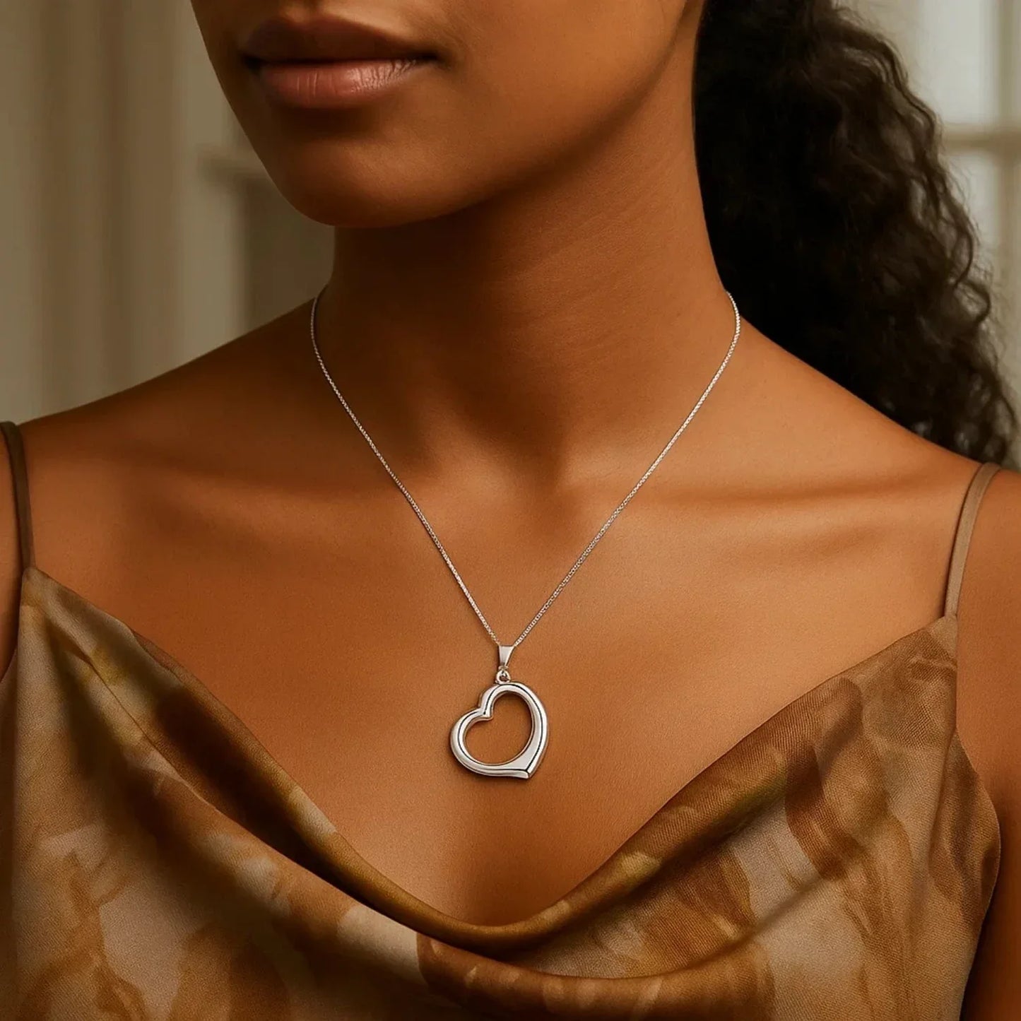 14k White Gold Floating Heart Drop Pendant - Peelerie