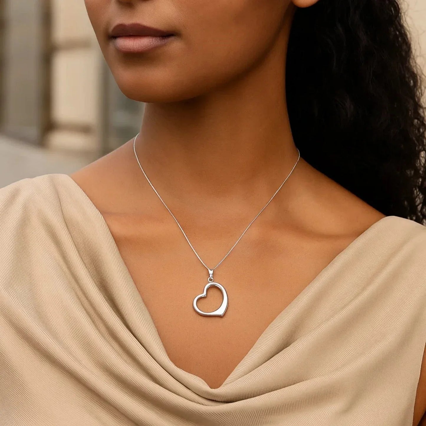 14k White Gold Floating Heart Drop Pendant - Peelerie