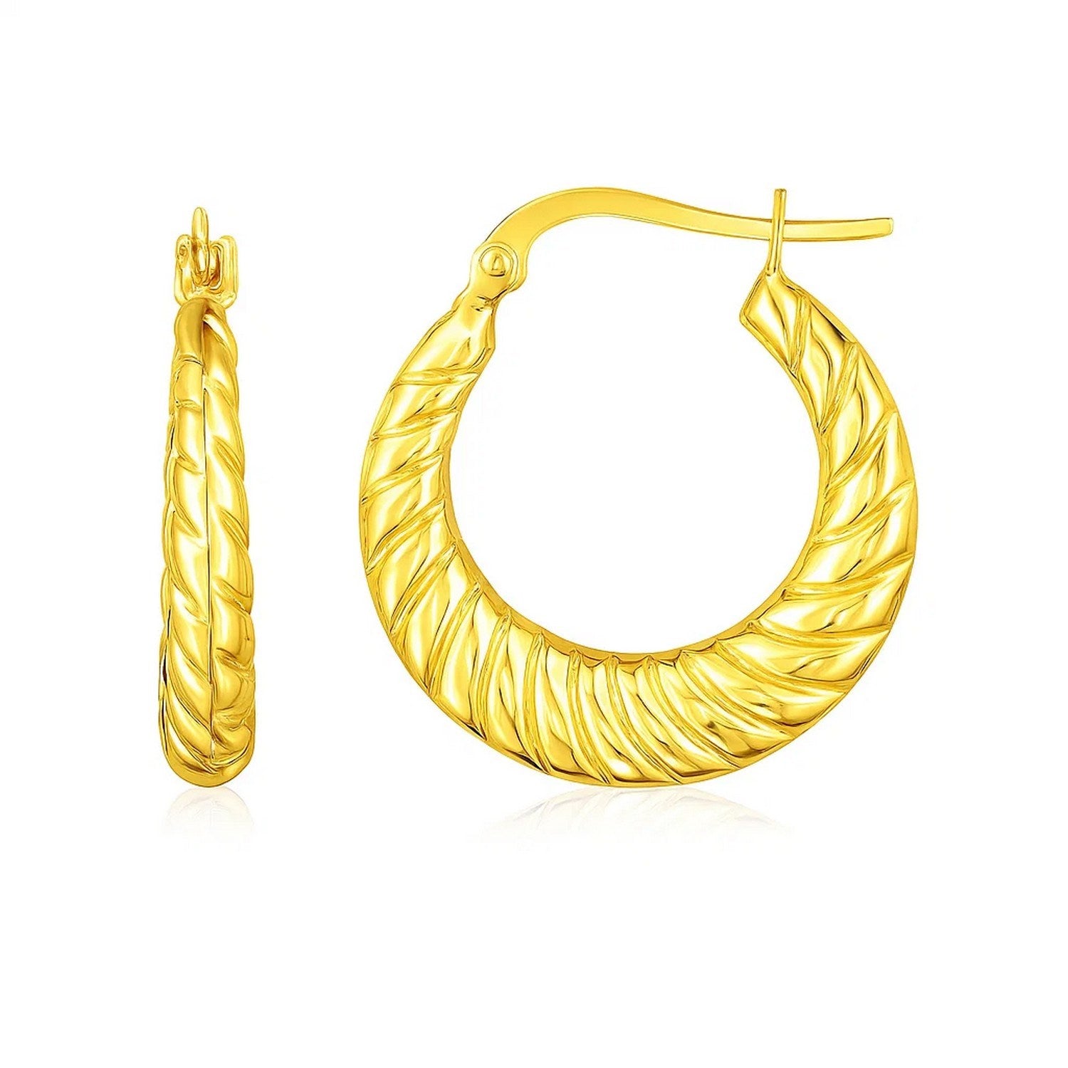 14K Yellow Gold Polished Twisted Cable Graduated Hoops in a sleek high-contrast midnight luxury editorial style