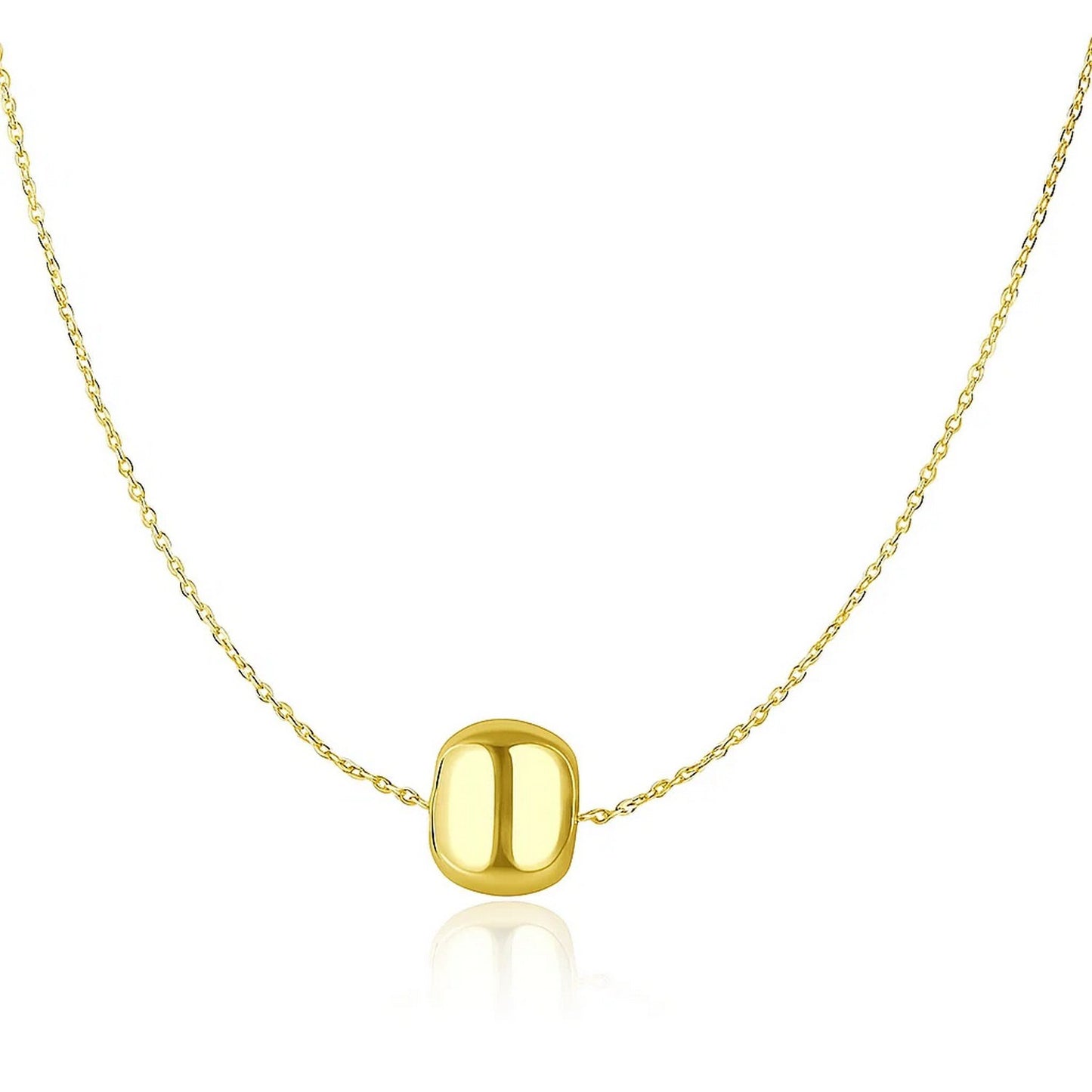 14k Yellow Gold Necklace with Shiny Barrel Bead Charm in a sleek high-contrast midnight luxury editorial style