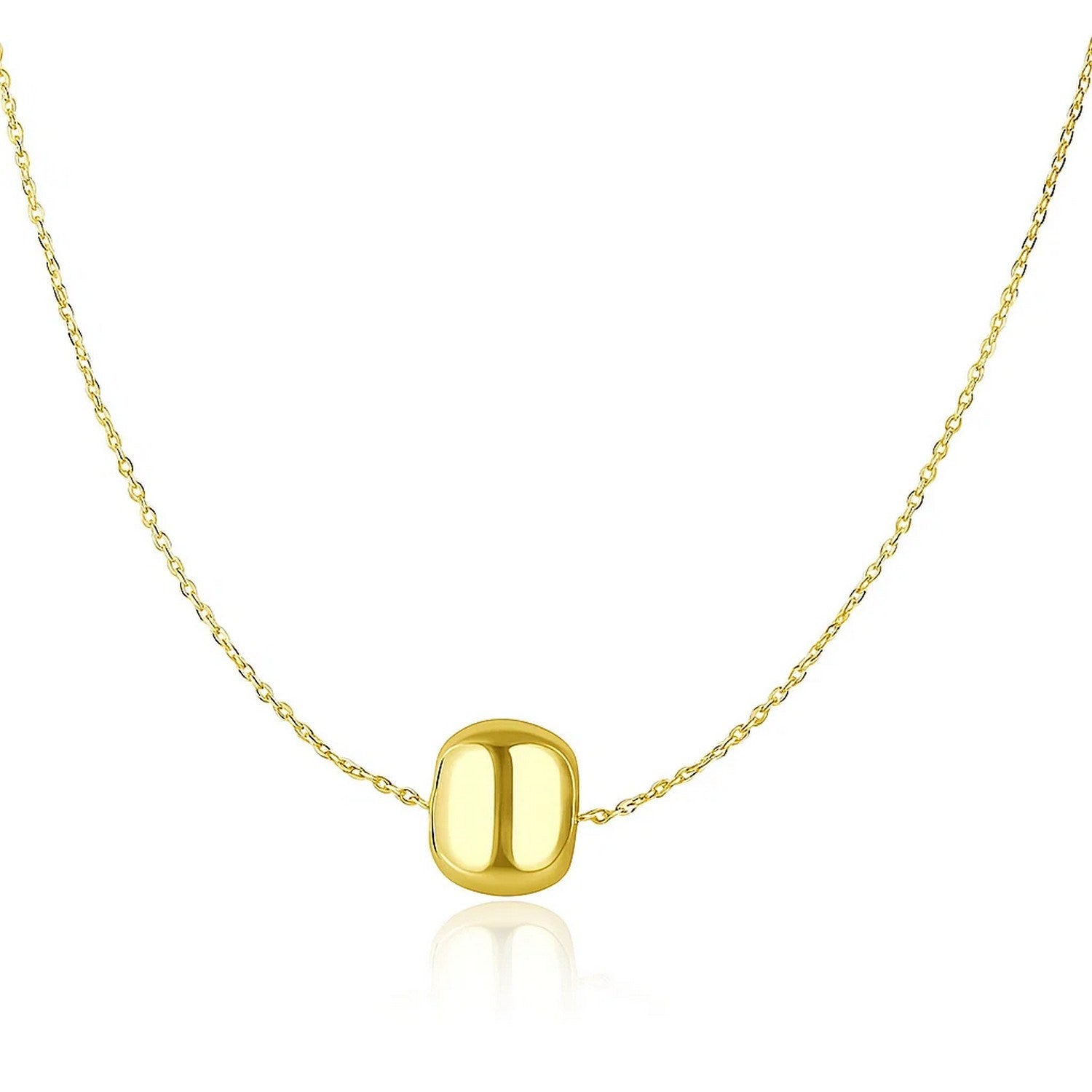 14k Yellow Gold Necklace with Shiny Barrel Bead Charm in a sleek high-contrast midnight luxury editorial style