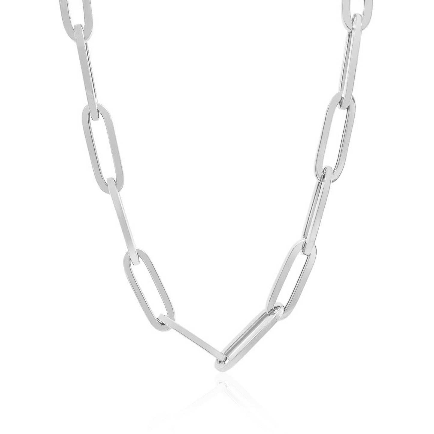 14K White Gold Wide Paperclip Chain (6.10 mm) in a sleek high-contrast midnight luxury editorial style