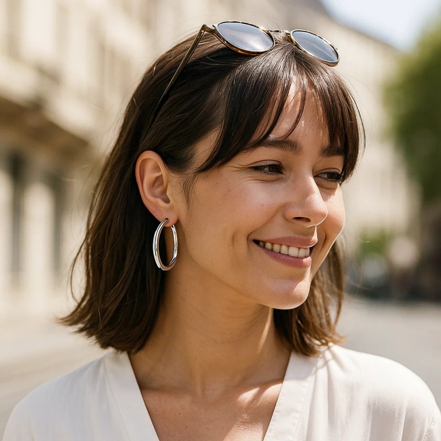 Sterling Silver Thick Rhodium Plated Polished Hoop Style Earrings (4x35mm) - Peelerie