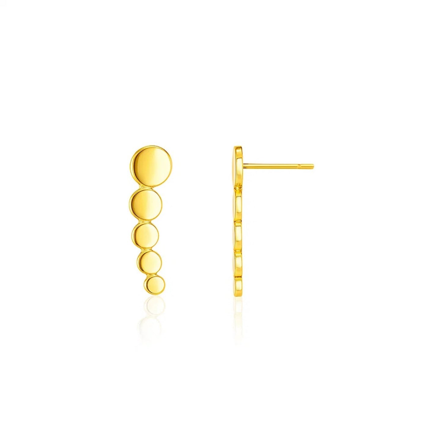 14k Yellow Gold Graduated Circles Climber Post Earrings in a sleek high-contrast midnight luxury editorial style