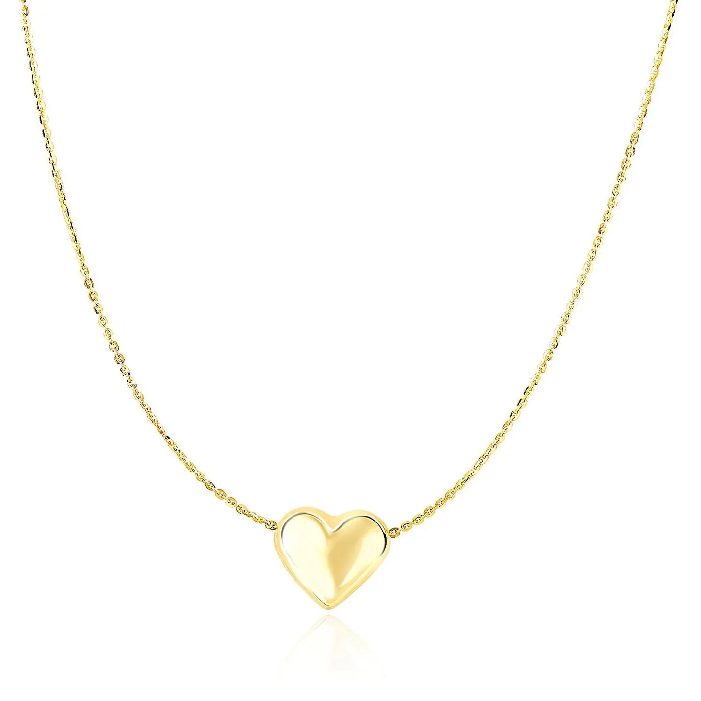 14k Yellow Gold Chain Necklace with Sliding Puffed Heart Charm - Peelerie