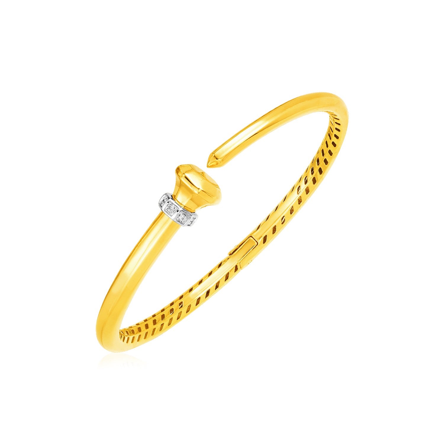 14k Yellow Gold Hinged Bangle Bracelet with Diamonds (3.40 mm) in a sleek high-contrast midnight luxury editorial style