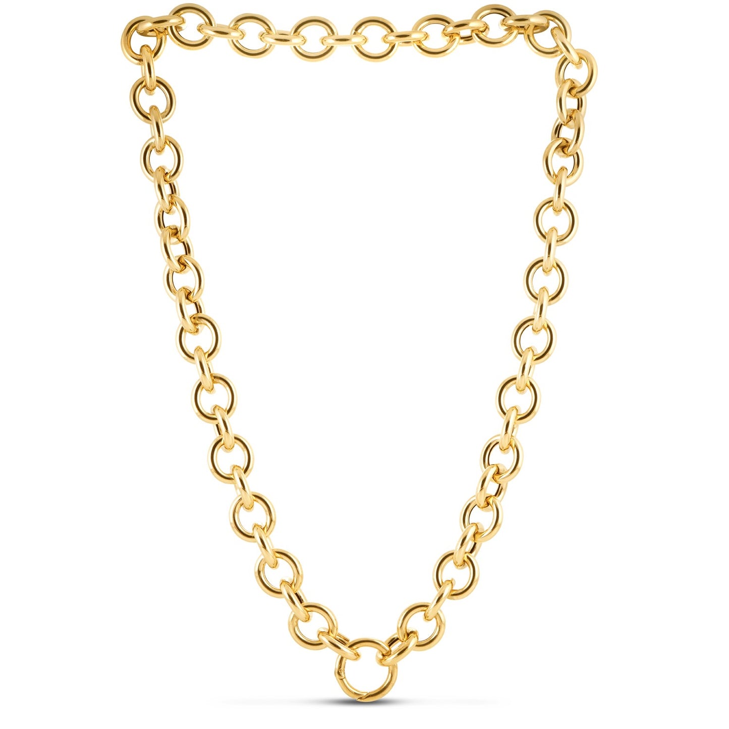 14k Yellow Gold Round Link Chain Necklace in a sleek high-contrast midnight luxury editorial style
