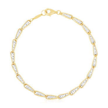 14k Two Tone Gold High Polish Diamond Cut Link Chain Bracelet (3.20 mm)