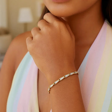 14k Two Tone Gold High Polish Diamond Cut Link Chain Bracelet (3.20 mm) - Peelerie