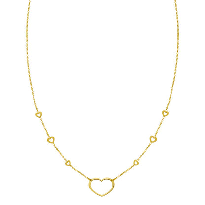 14K Yellow Gold Open Heart Station Necklace