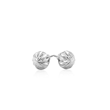 14k White Gold Textured Flat Style Stud Earrings(6mm) - Peelerie