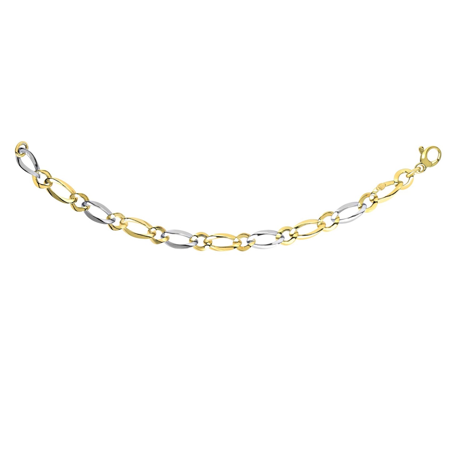 14k Two-Tone Gold Interlaced Smooth and Textured Link Bracelet (10.00 mm) in a sleek high-contrast midnight luxury editorial
