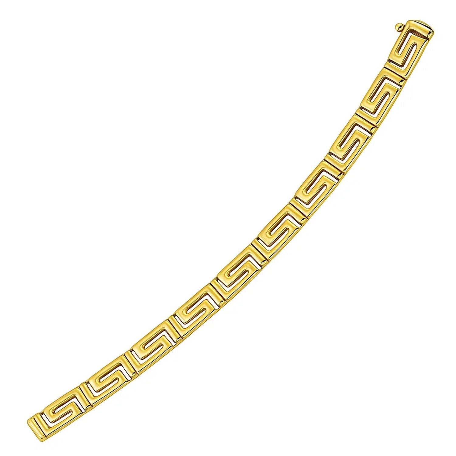 14k Yellow Gold Fancy Greek Key Motif Bracelet (6.35 mm) in a sleek high-contrast midnight luxury editorial style