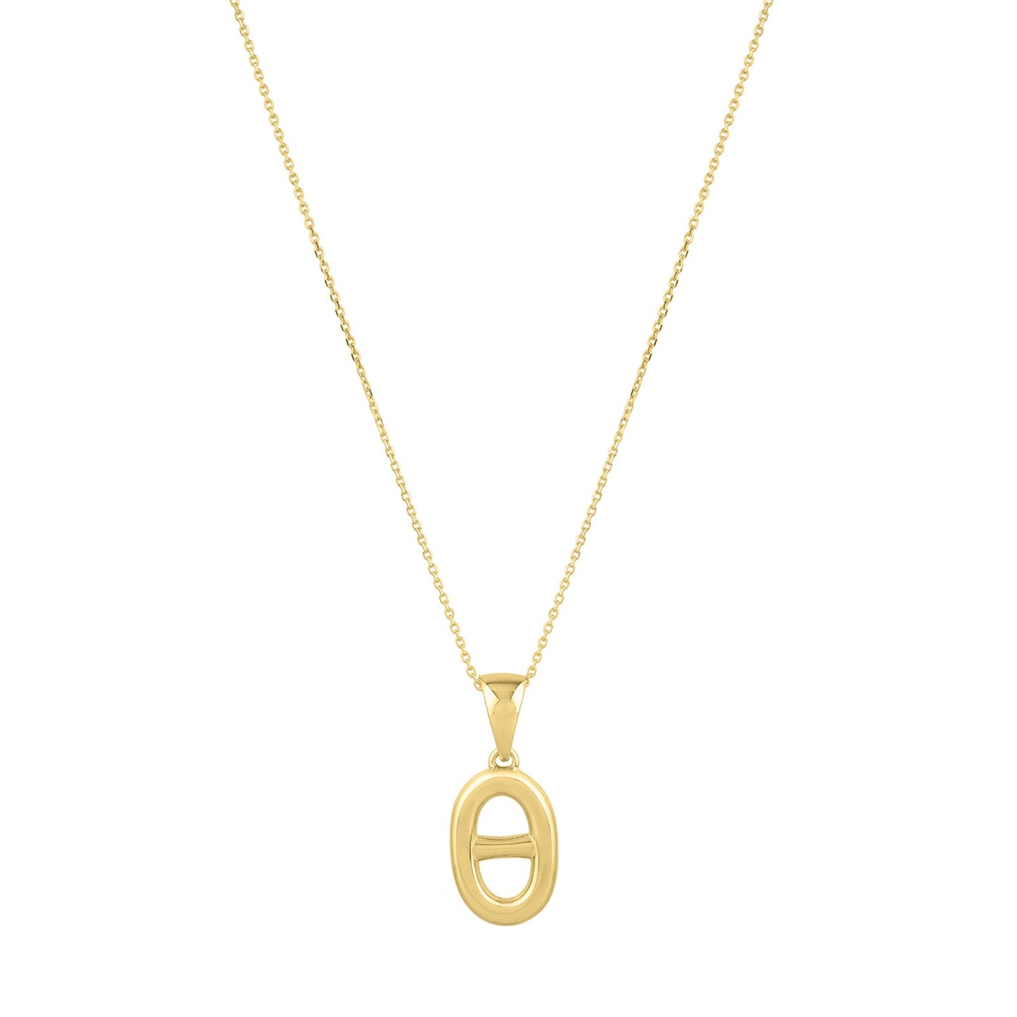 Polished Puff Mariner Link Necklace in 14K Yellow Gold in a sleek high-contrast midnight luxury editorial style