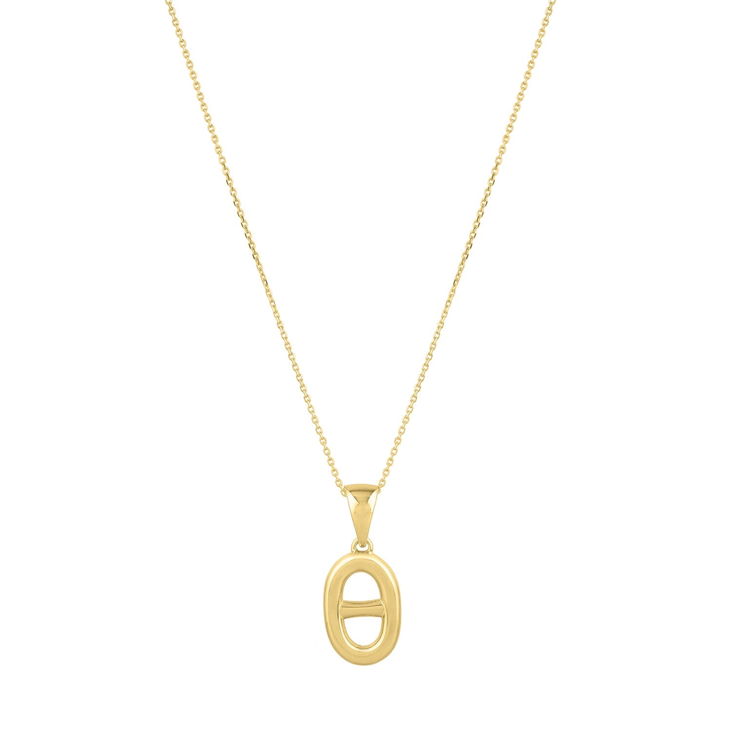 Polished Puff Mariner Link Necklace in 14K Yellow Gold in a sleek high-contrast midnight luxury editorial style