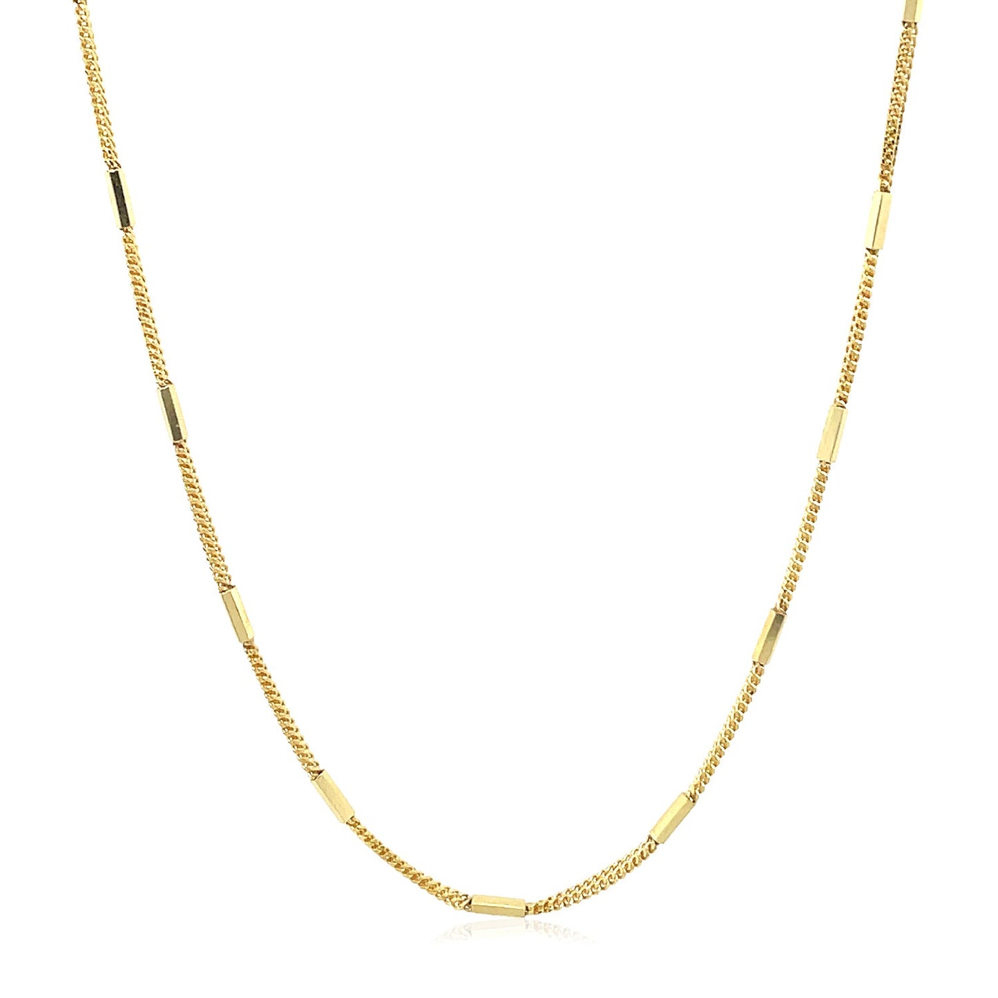 Diamond Cut Bar Links Pendant Chain in Yellow Gold (1.30 mm) in a sleek high-contrast midnight luxury editorial style