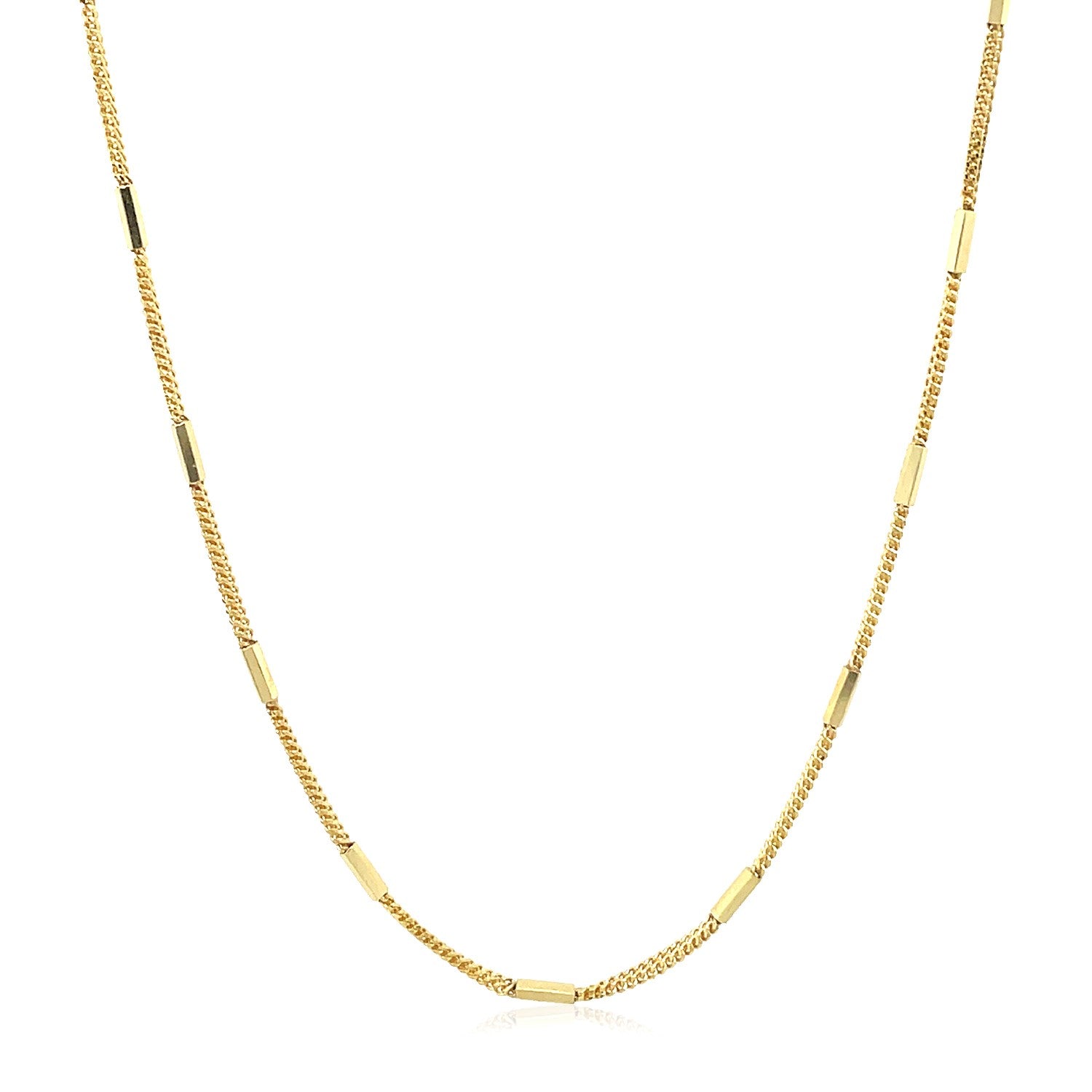 Diamond Cut Bar Links Pendant Chain in Yellow Gold (1.30 mm) in a sleek high-contrast midnight luxury editorial style