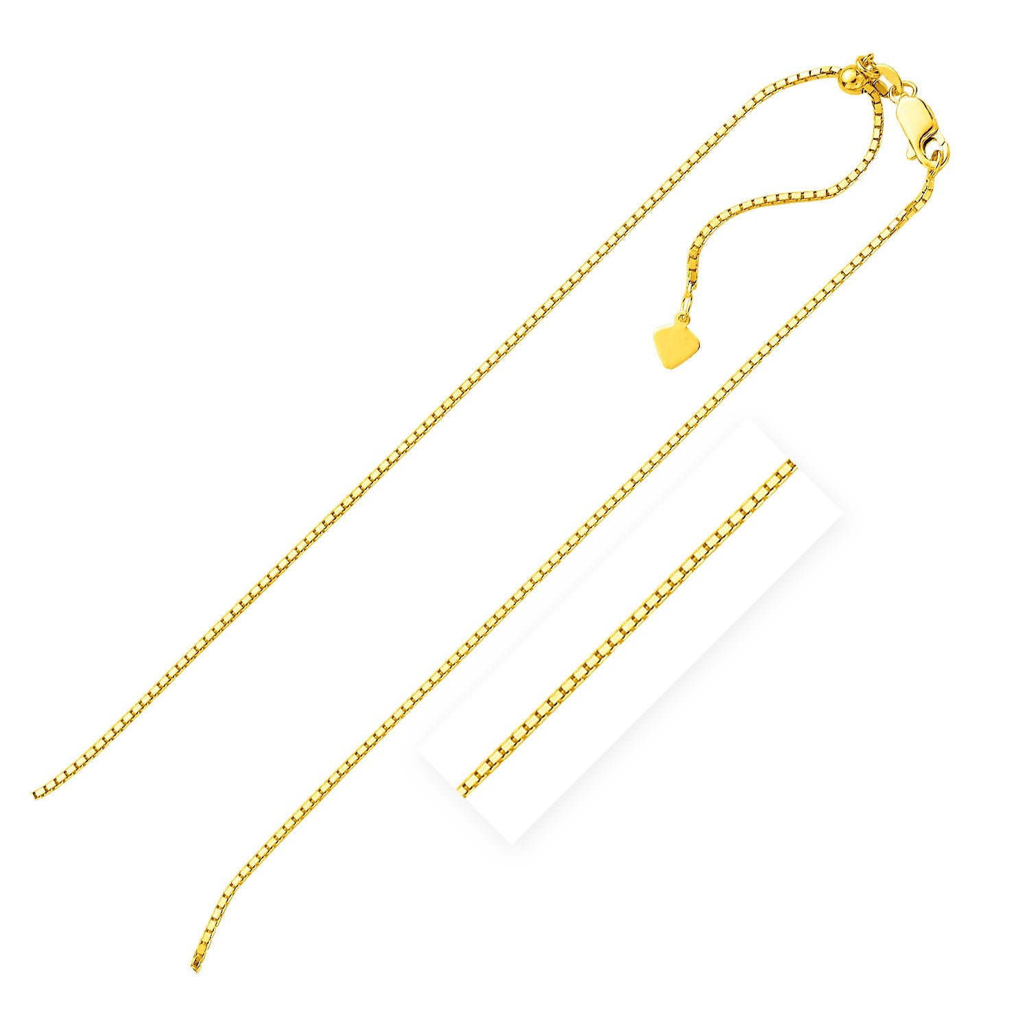Sterling Silver Yellow Finish Adjustable Box Chain (1.40 mm) in a sleek high-contrast midnight luxury editorial style