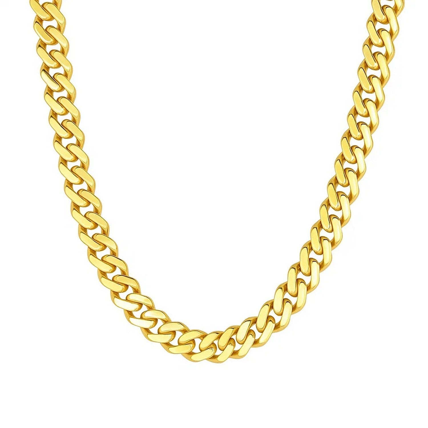 14k Yellow Gold 22 inch Polished Curb Chain Necklace in a sleek high-contrast midnight luxury editorial style