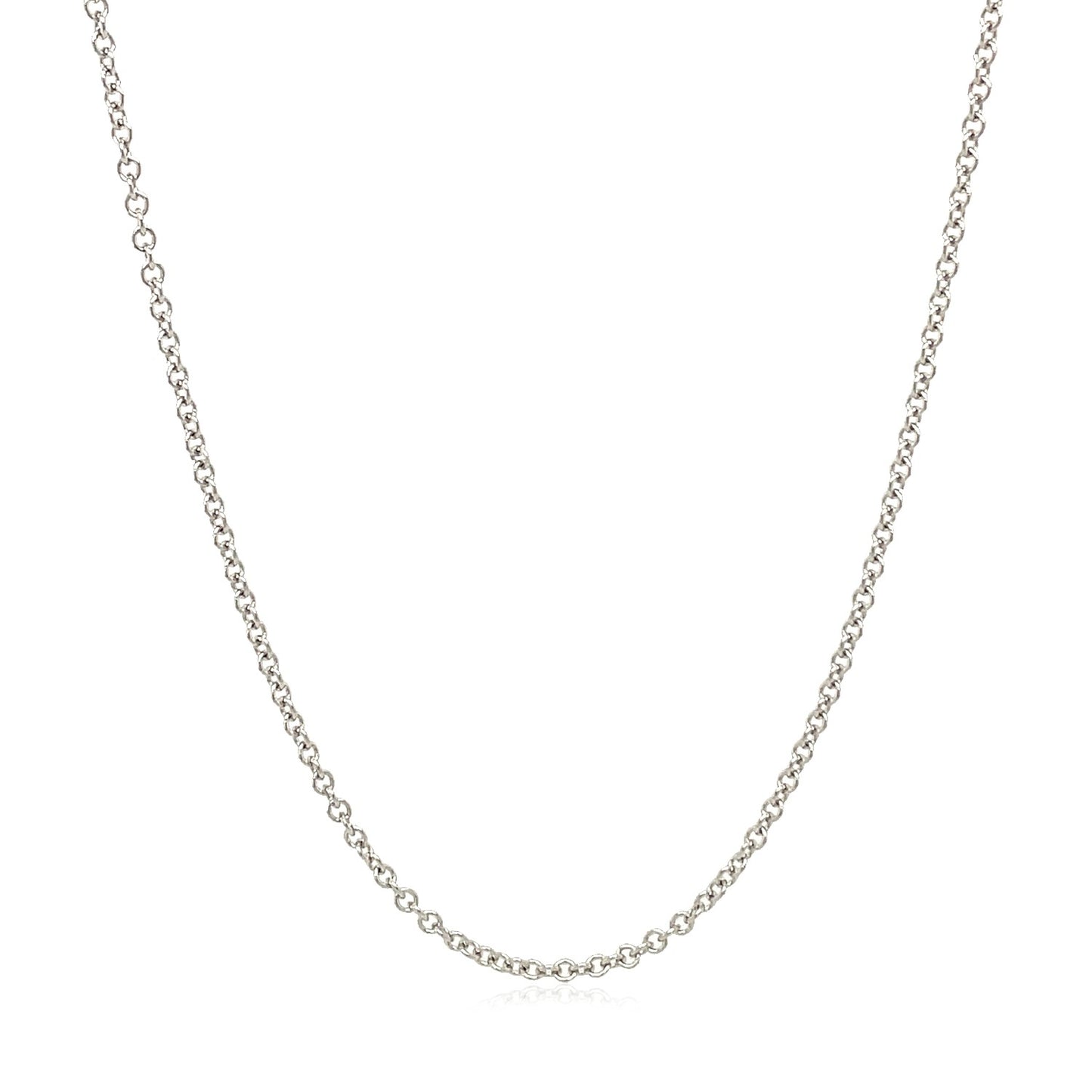 14k White Gold Round Cable Link Chain (1.50 mm) in a sleek high-contrast midnight luxury editorial style