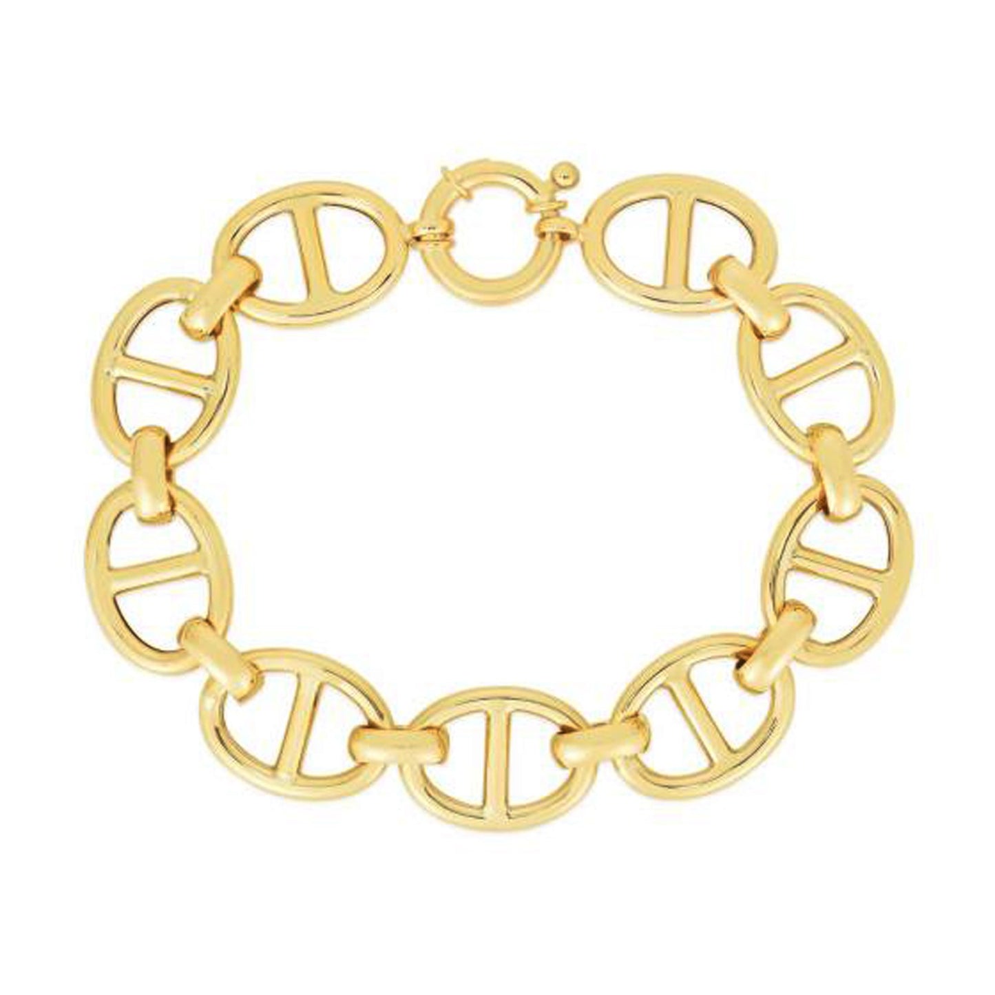 14k Yellow Gold High Polish Mariner Link Bracelet (13.80 mm) in a sleek high-contrast midnight luxury editorial style