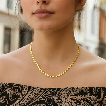 14k Yellow Gold Mirrored Heart Chain Necklace