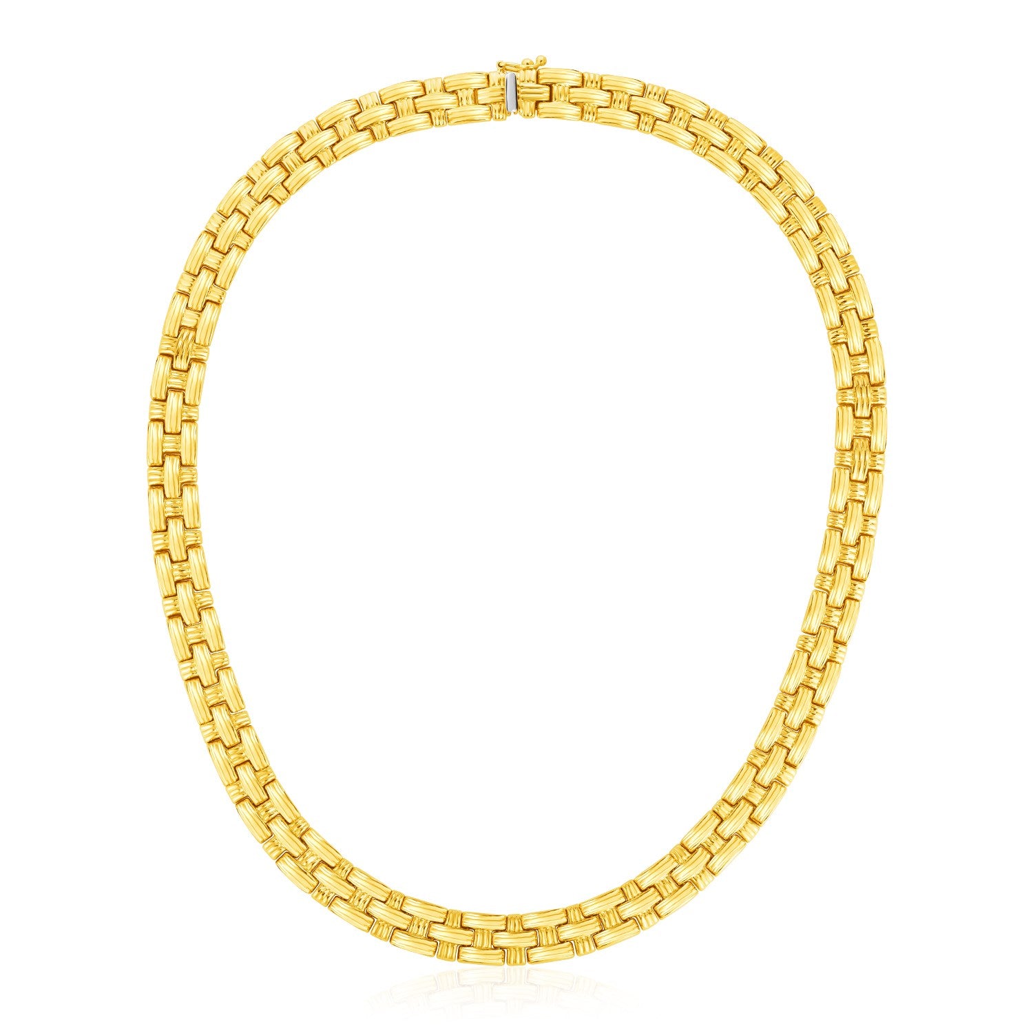 14k Yellow Gold Basket Weave Necklace in a sleek high-contrast midnight luxury editorial style