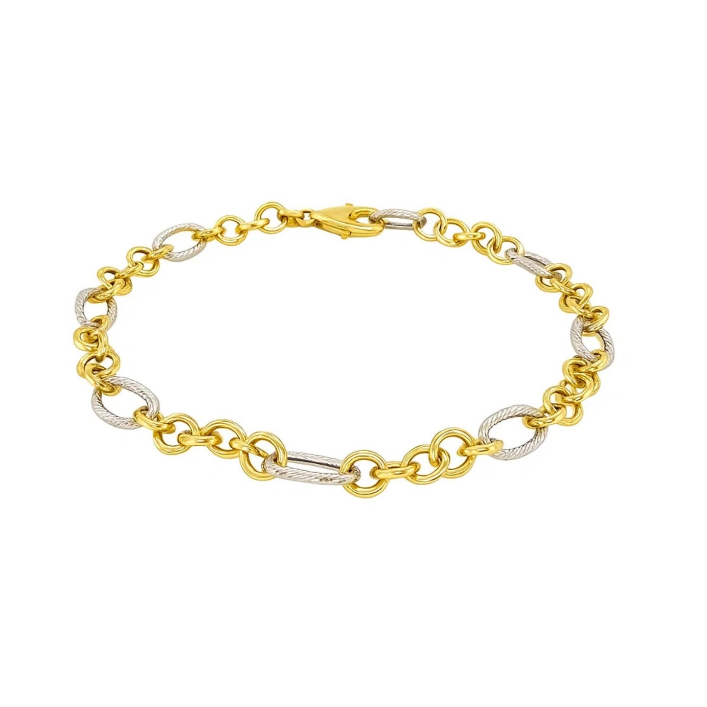 14k Two-Tone Gold Rope Motif Oval and Round Link Chain Bracelet (8.80 mm)