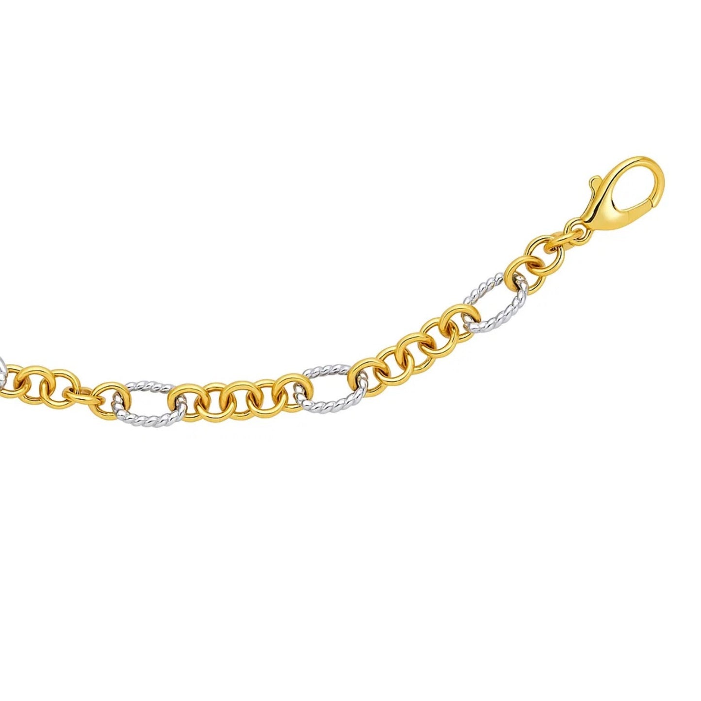 14k Two-Tone Gold Rope Motif Oval and Round Link Chain Bracelet (8.80 mm)