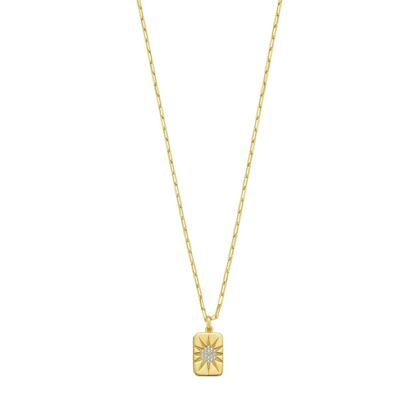 Sterling Silver Gold Plated Cubic Zirconia Starburst Locket Necklace