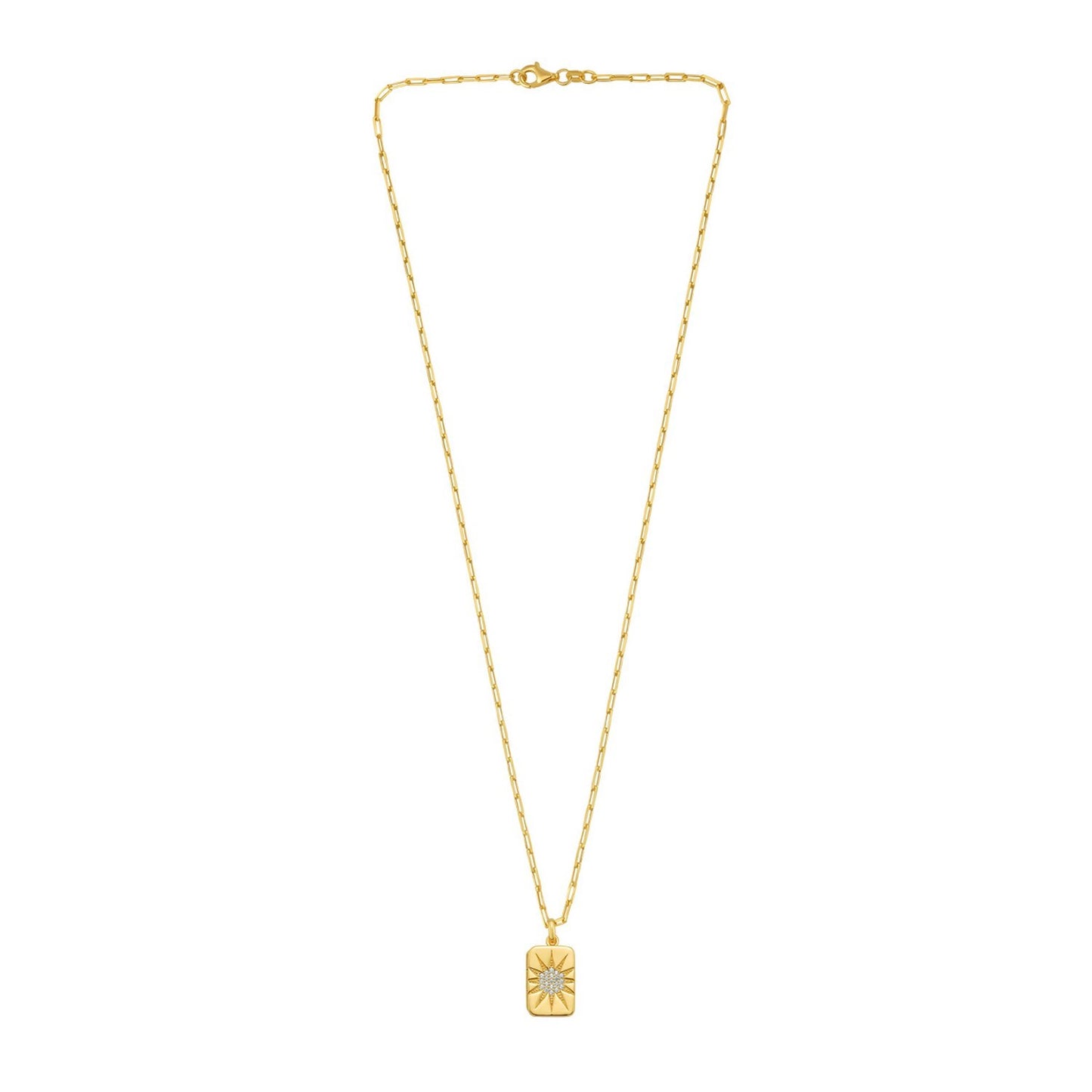 Sterling Silver Gold Plated Cubic Zirconia Starburst Locket Necklace