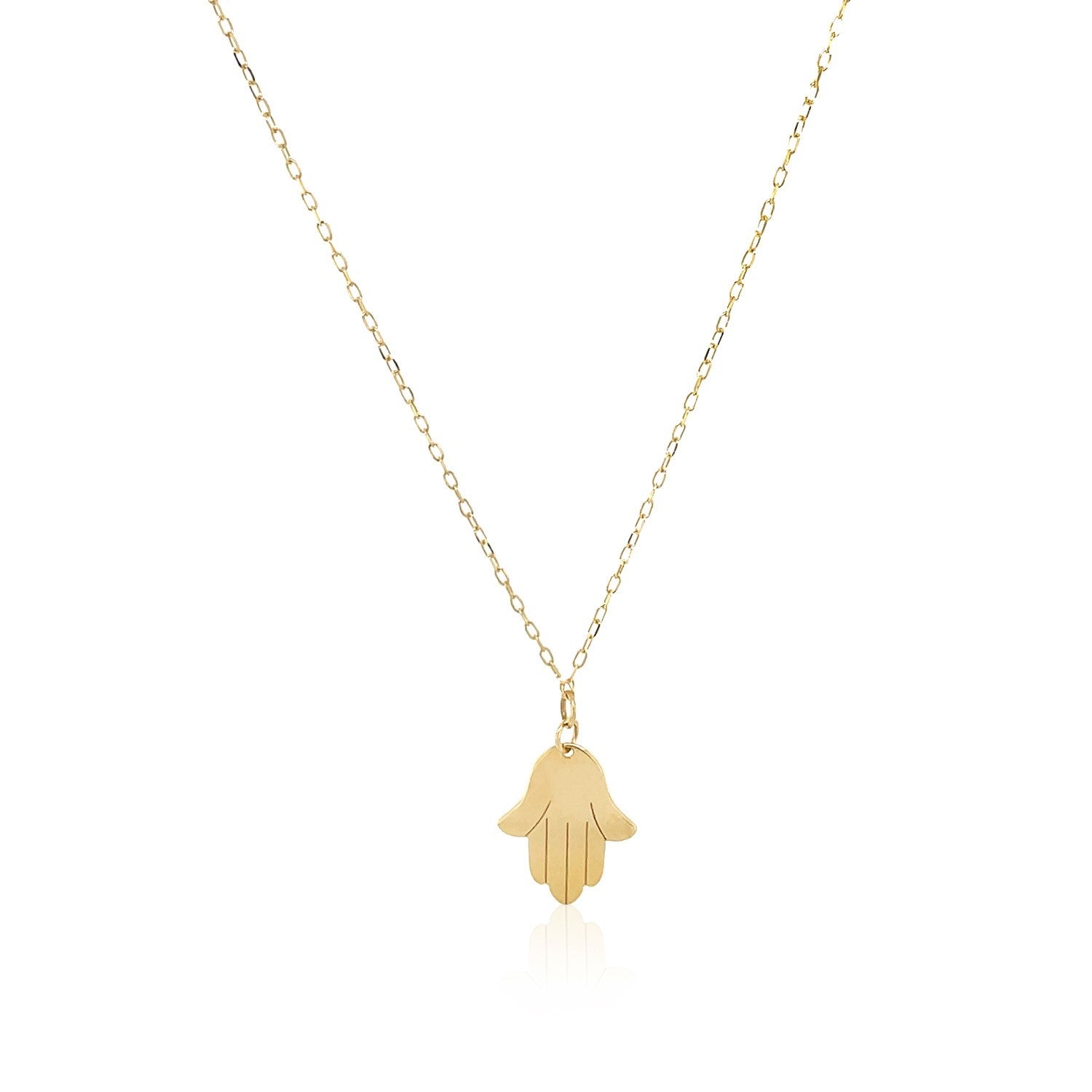14K Yellow Gold Hand of Hamsa Necklace in a sleek high-contrast midnight luxury editorial style