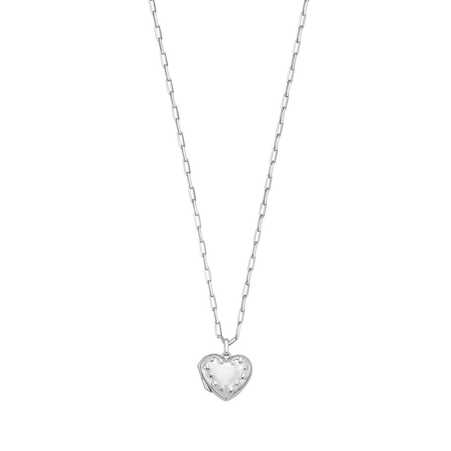 Sterling Silver Rhodium Plated Heart Locket Necklace