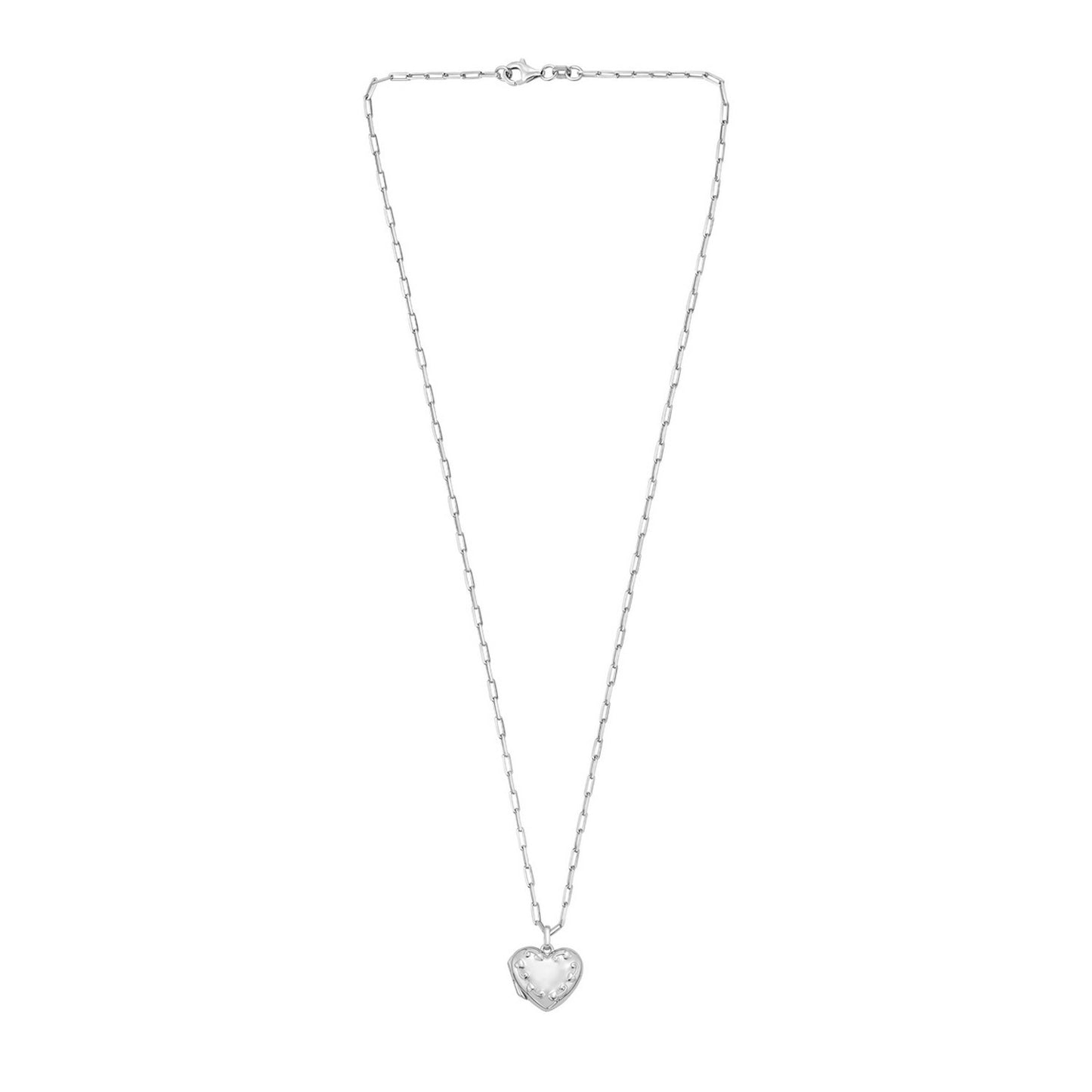 Sterling Silver Rhodium Plated Heart Locket Necklace