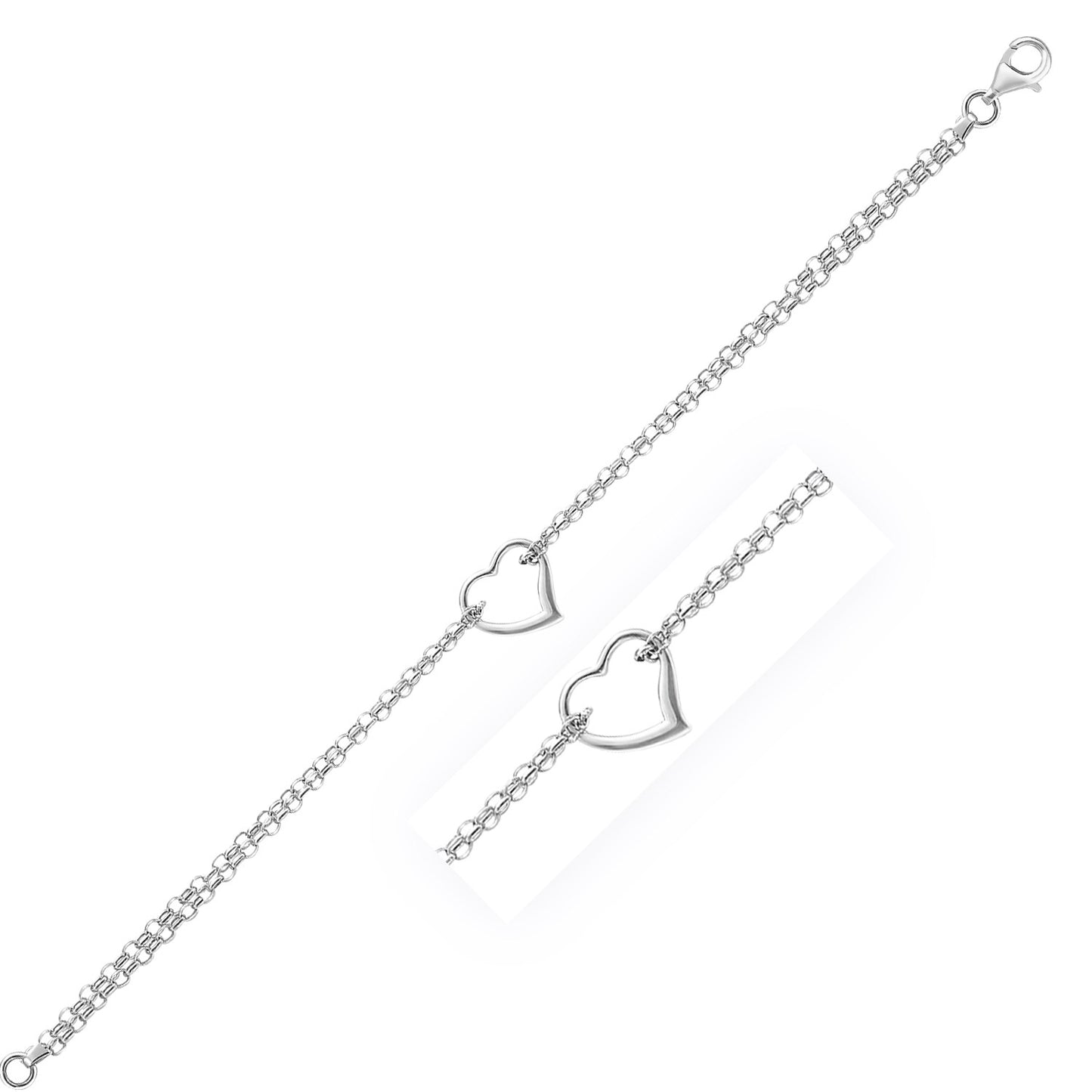 14k White Gold Cable Chain Anklet with Open Heart Station in a sleek high-contrast midnight luxury editorial style