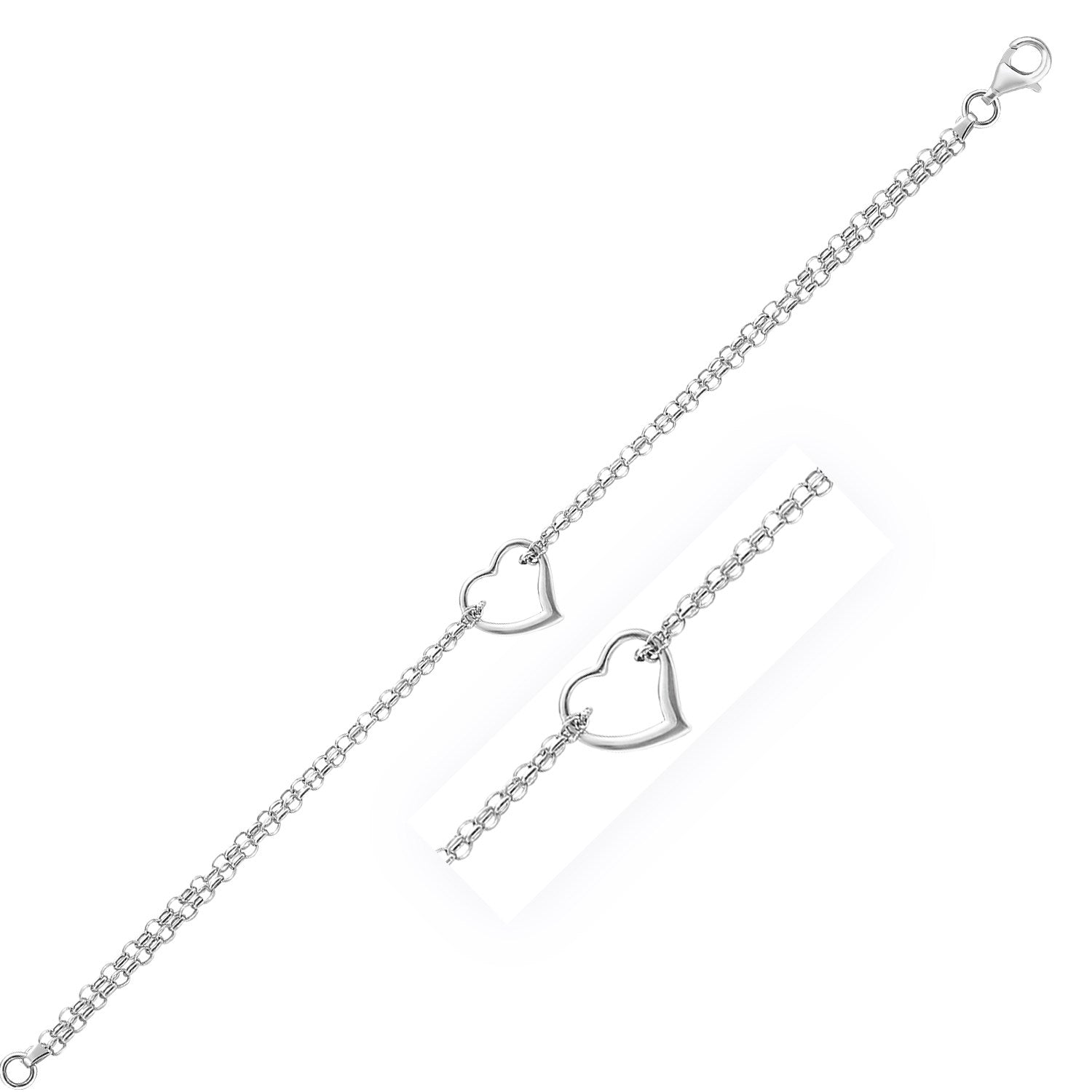 14k White Gold Cable Chain Anklet with Open Heart Station in a sleek high-contrast midnight luxury editorial style