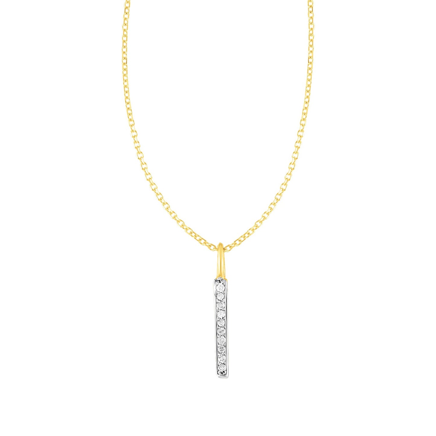 14k Yellow Gold Bar Pendant with Diamonds in a sleek high-contrast midnight luxury editorial style