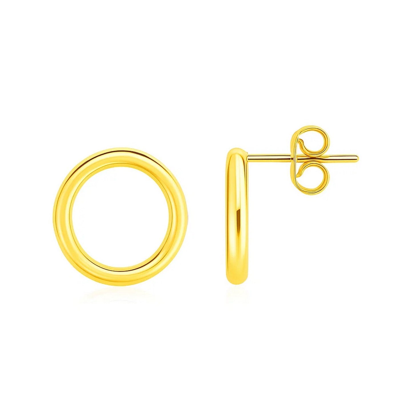 Open Circle Post Earrings in 14k Yellow Gold in a sleek high-contrast midnight luxury editorial style