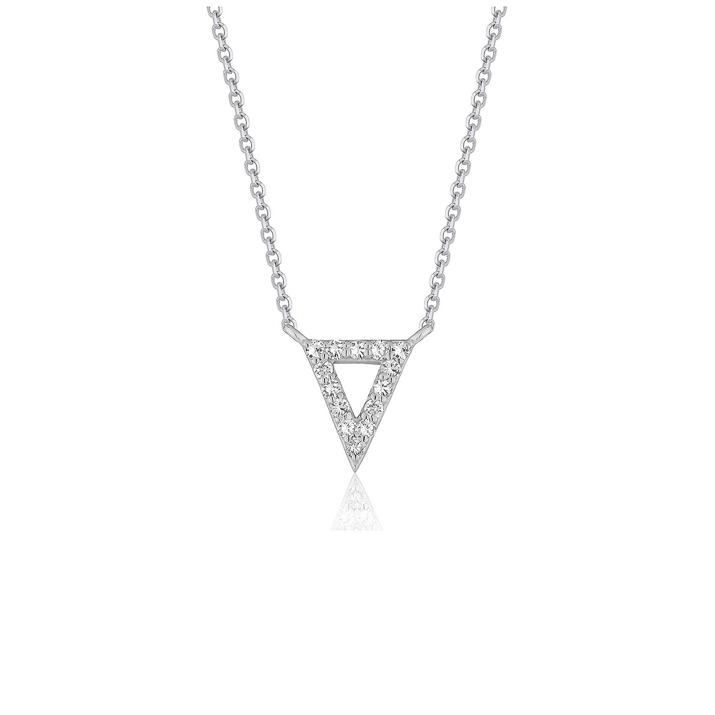 Diamond Inverted Triangle Pendant in 14k White Gold in a sleek high-contrast midnight luxury editorial style