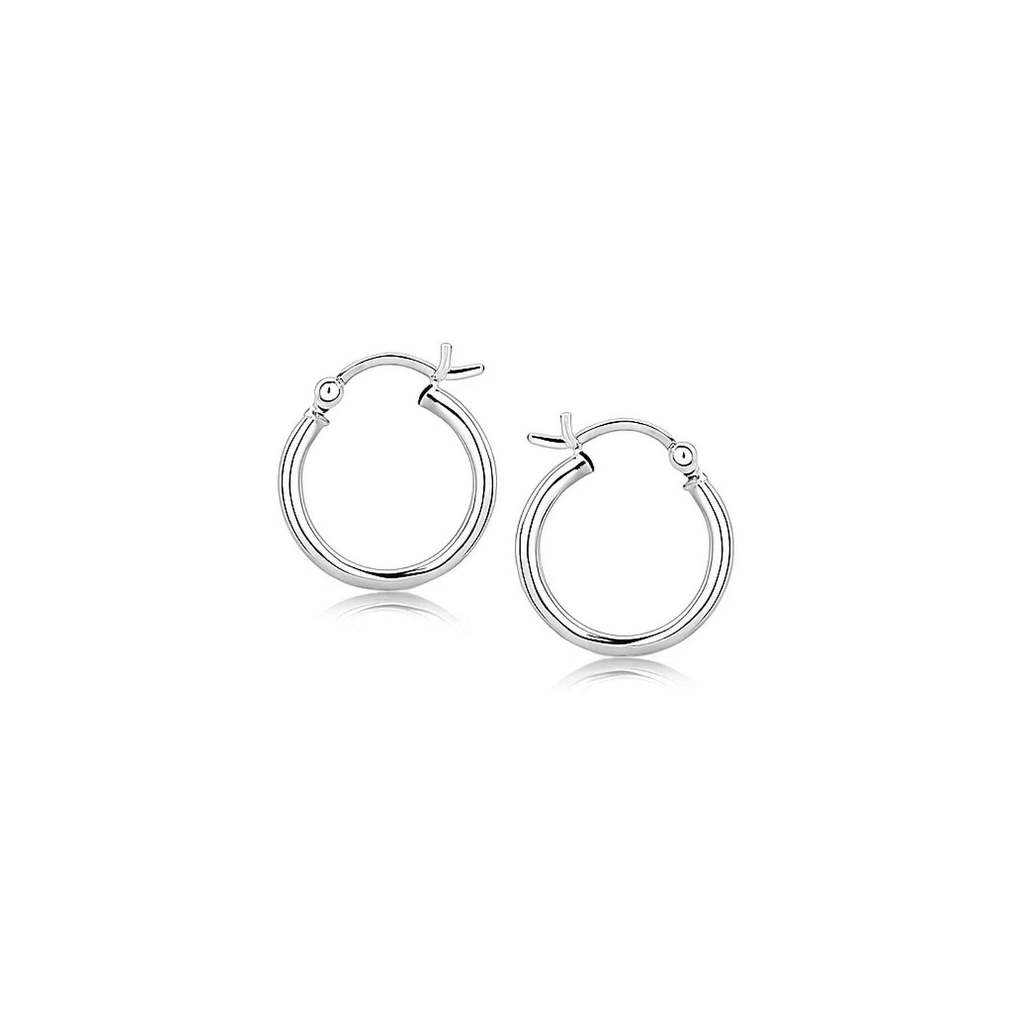Polished Sterling Silver and Rhodium Plated Hoop Earrings (2x15mm) in a sleek high-contrast midnight luxury editorial style