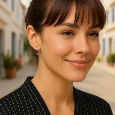 Polished Sterling Silver and Rhodium Plated Hoop Earrings (2x15mm) - Peelerie