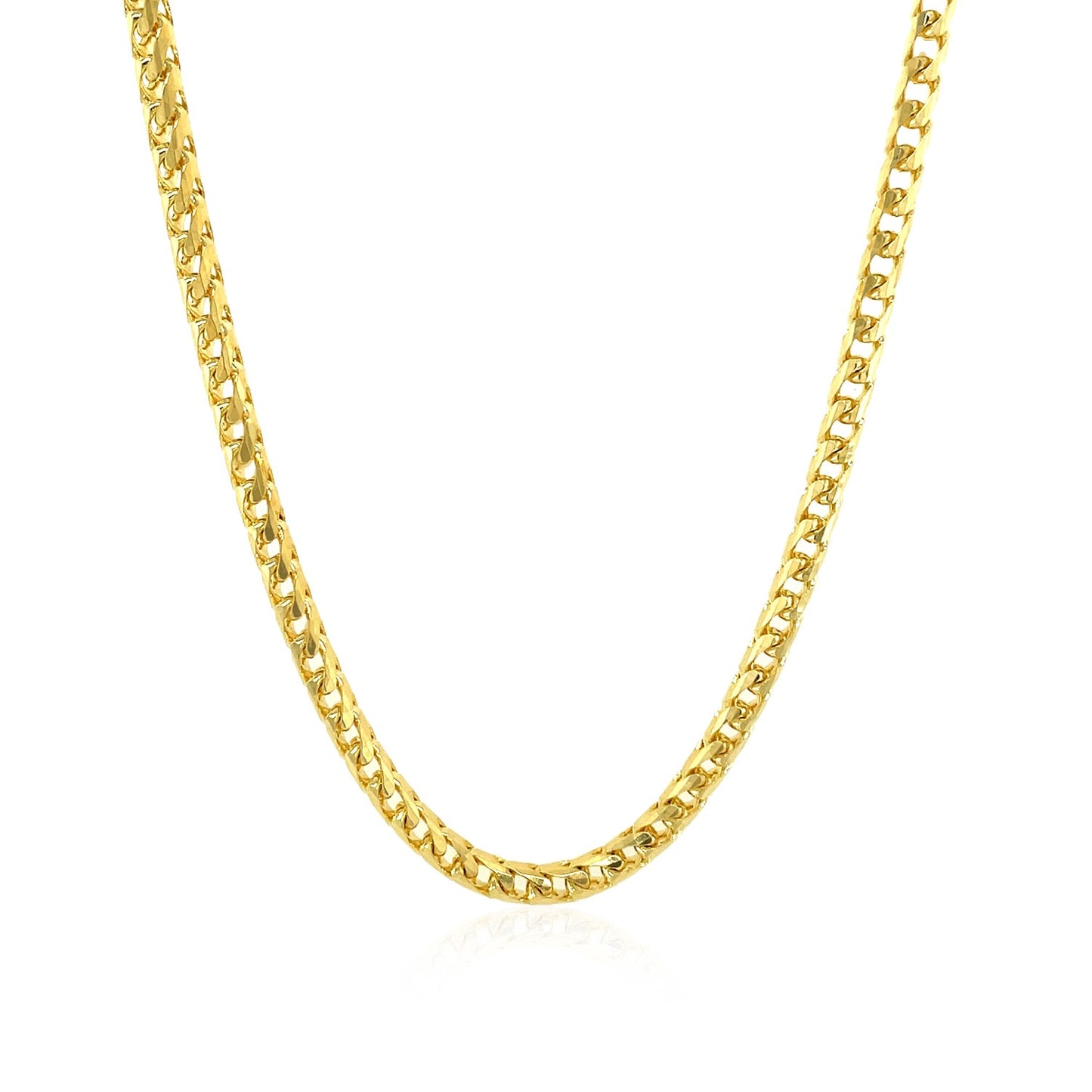14k Yellow Solid Gold Diamond Cut Round Franco Chain (3.10 mm) in a sleek high-contrast midnight luxury editorial style