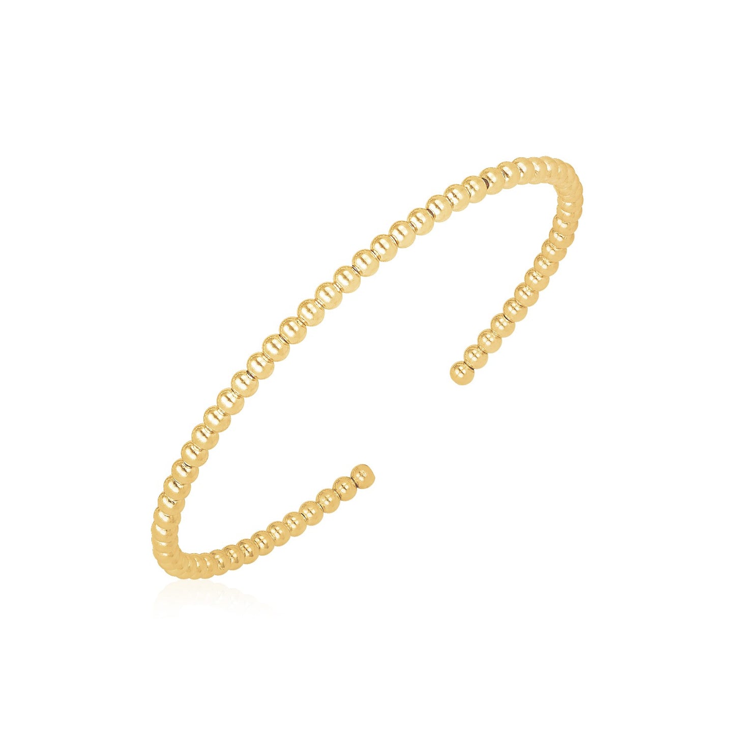 14k Yellow Gold High Polish Bead Cuff Bangle (3.00 mm) in a sleek high-contrast midnight luxury editorial style