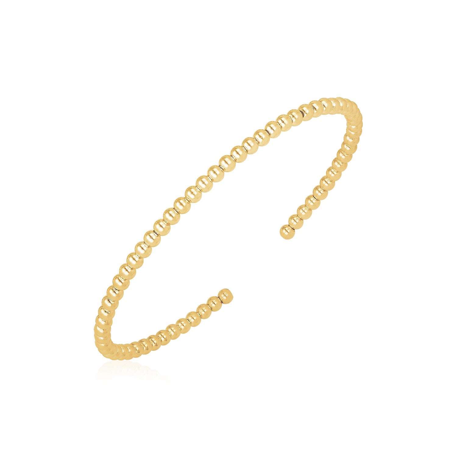 14k Yellow Gold High Polish Bead Cuff Bangle (3.00 mm) in a sleek high-contrast midnight luxury editorial style
