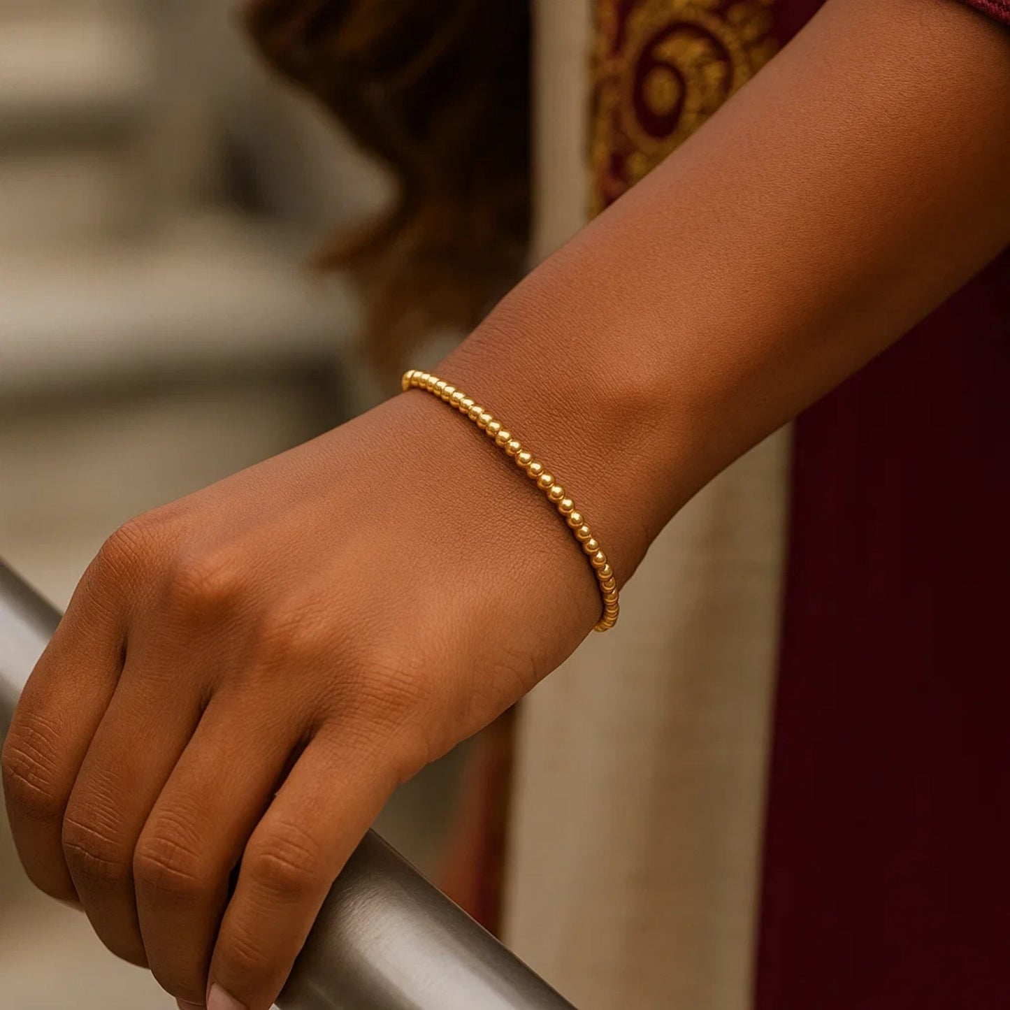 14k Yellow Gold High Polish Bead Cuff Bangle (3.00 mm)