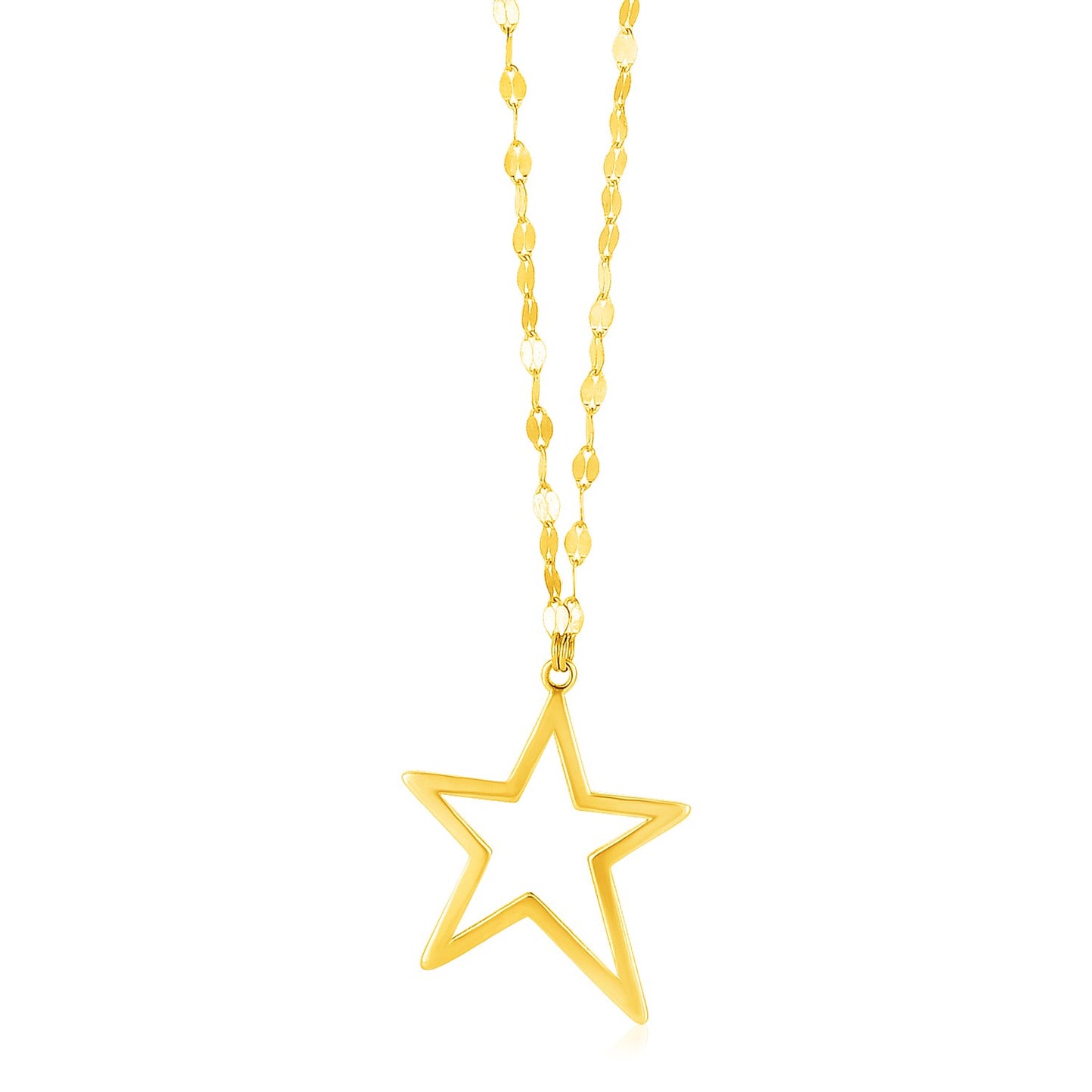 14k Yellow Gold Necklace with Star Pendant in a sleek high-contrast midnight luxury editorial style