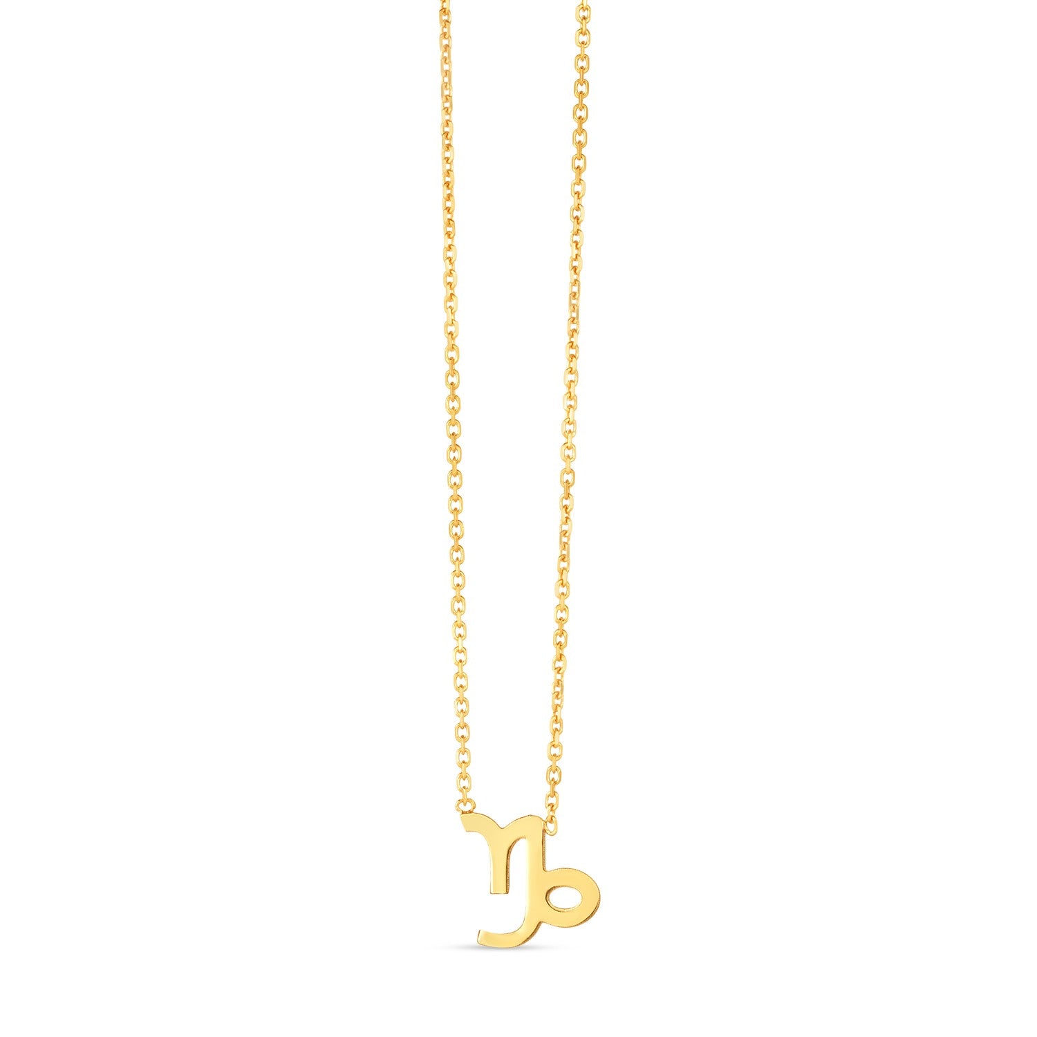 14K Yellow Gold Capricorn Necklace in a sleek high-contrast midnight luxury editorial style
