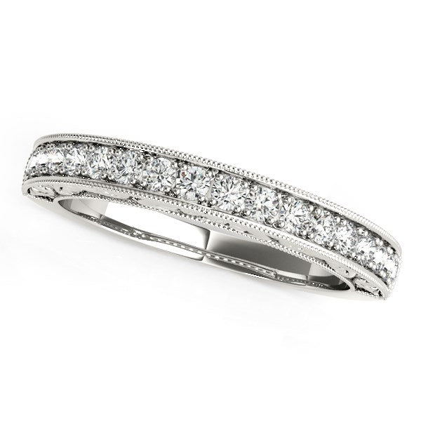 14k White Gold Antique Prong Set Diamond Wedding Ring (1/3 cttw) in a sleek high-contrast midnight luxury editorial style
