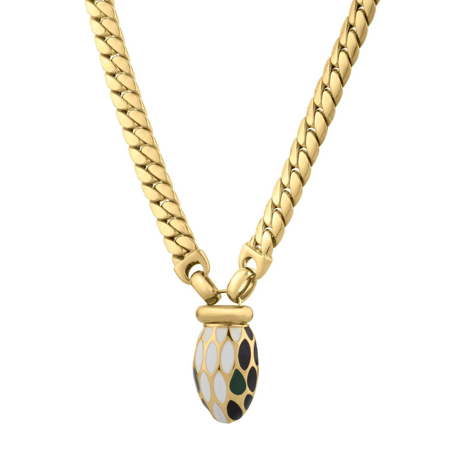 Le Serpent Curb Link Necklace in 14K Yellow Gold in a sleek high-contrast midnight luxury editorial style